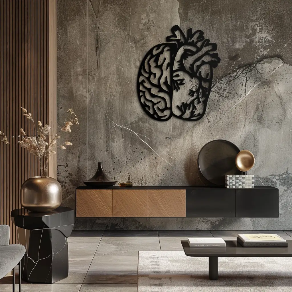 Brain and Heart Fusion Metal Wall Art – Symbolic Anatomy Design for Mind and Emotion Balance- KAF587 by Enova Art