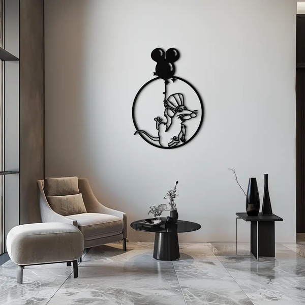 Ratatouille Chef Metal Wall Art – Cartoon Rat Balloon Decor for Kitchen Walls- KAF588