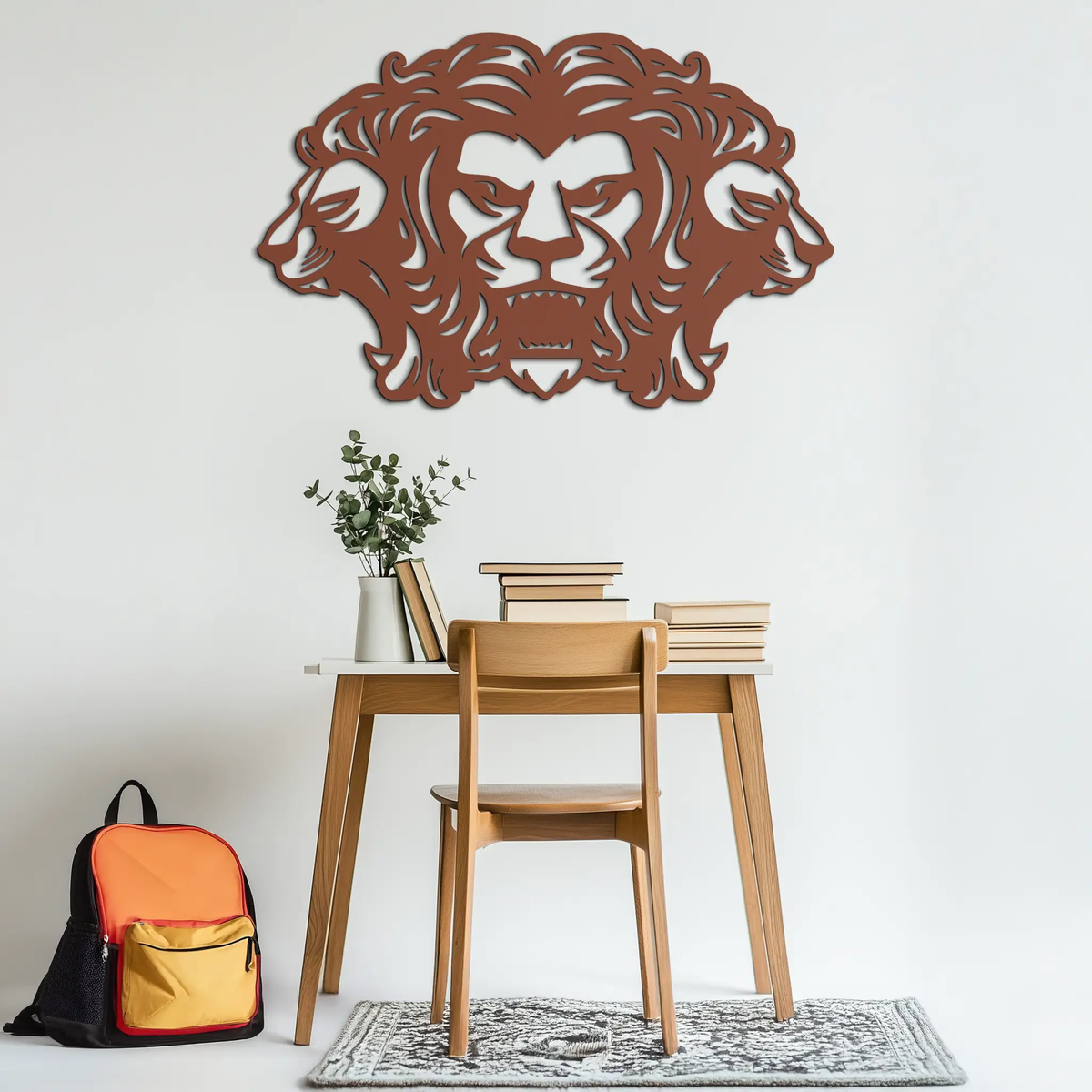 Three-Headed Lion Metal Wall Art – Fierce Tribal Lion Head Wall Decor- KAF589 by Enova Art