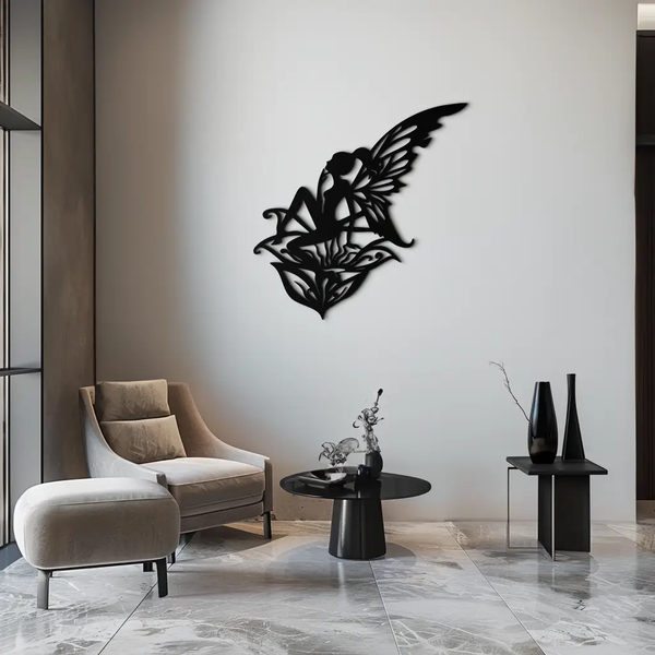 Flower Fairy Silhouette Metal Wall Art – Whimsical Fantasy Decor for Girls' Rooms- KAF590