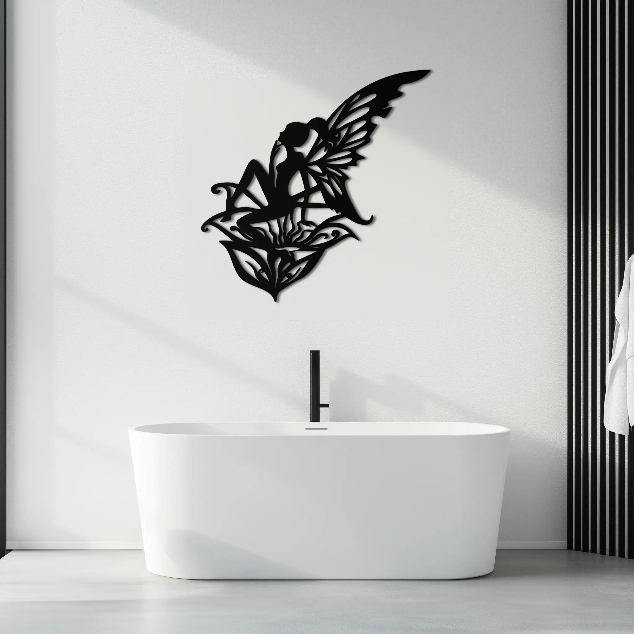 Flower Fairy Silhouette Metal Wall Art – Whimsical Fantasy Decor for Girls' Rooms- KAF590 by Enova Art