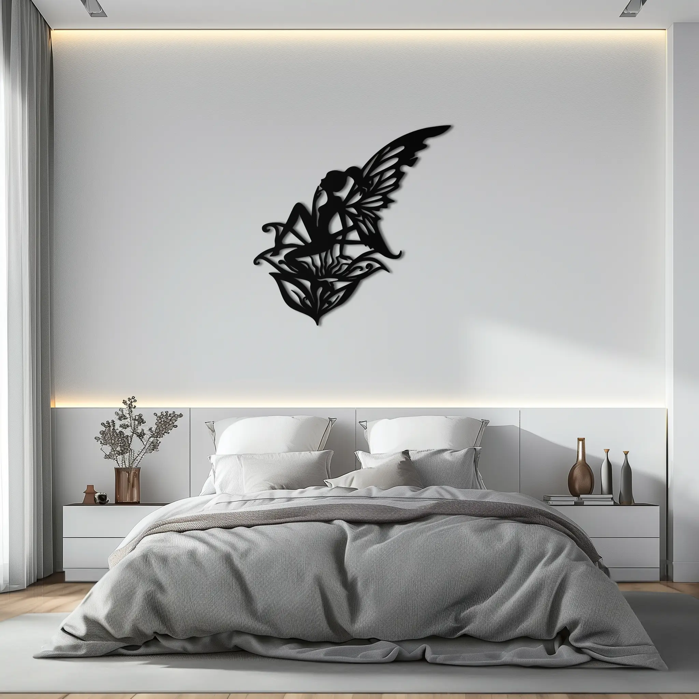 Flower Fairy Silhouette Metal Wall Art – Whimsical Fantasy Decor for Girls' Rooms- KAF590 by Enova Art