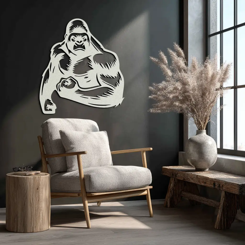 Angry Gorilla Metal Wall Art – Fierce Jungle Animal Decor for Gym and Man Cave- KAF592 by Enova Art