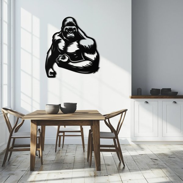 Angry Gorilla Metal Wall Art – Fierce Jungle Animal Decor for Gym and Man Cave- KAF592