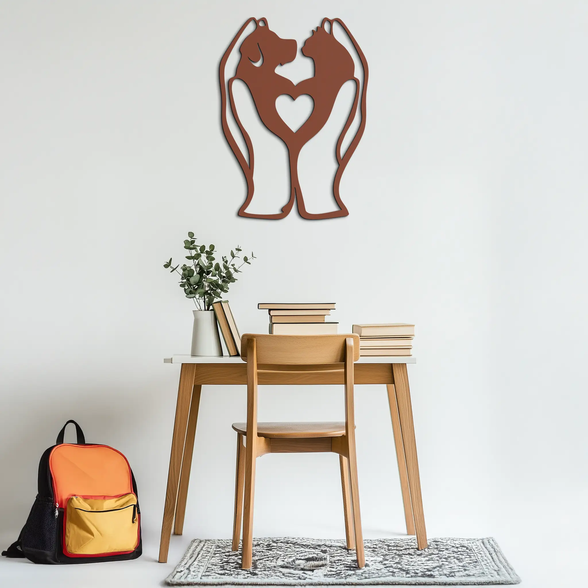 Dog and Cat in Hand Metal Wall Art – Heartwarming Pet Love Decor for Animal Lovers- KAF593 by Enova Art