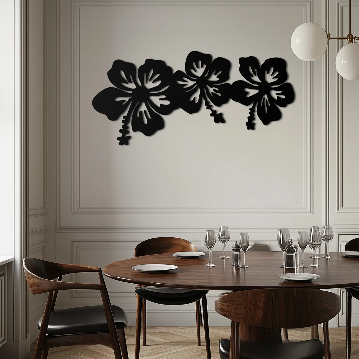 Hibiscus Flower Trio Metal Wall Art – Tropical Floral Silhouette for Home Decor- KAF594 by Enova Art