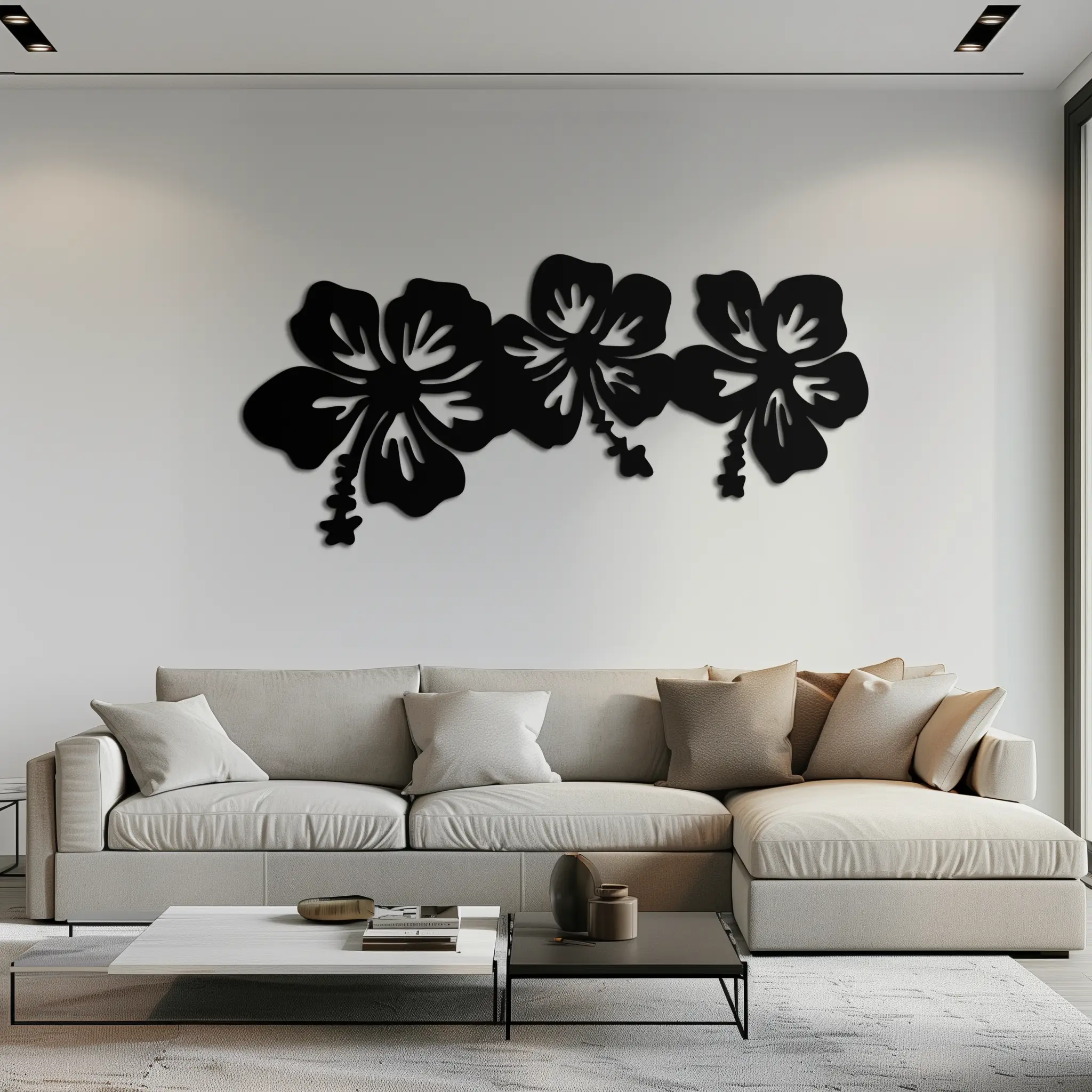 Hibiscus Flower Trio Metal Wall Art – Tropical Floral Silhouette for Home Decor- KAF594 by Enova Art