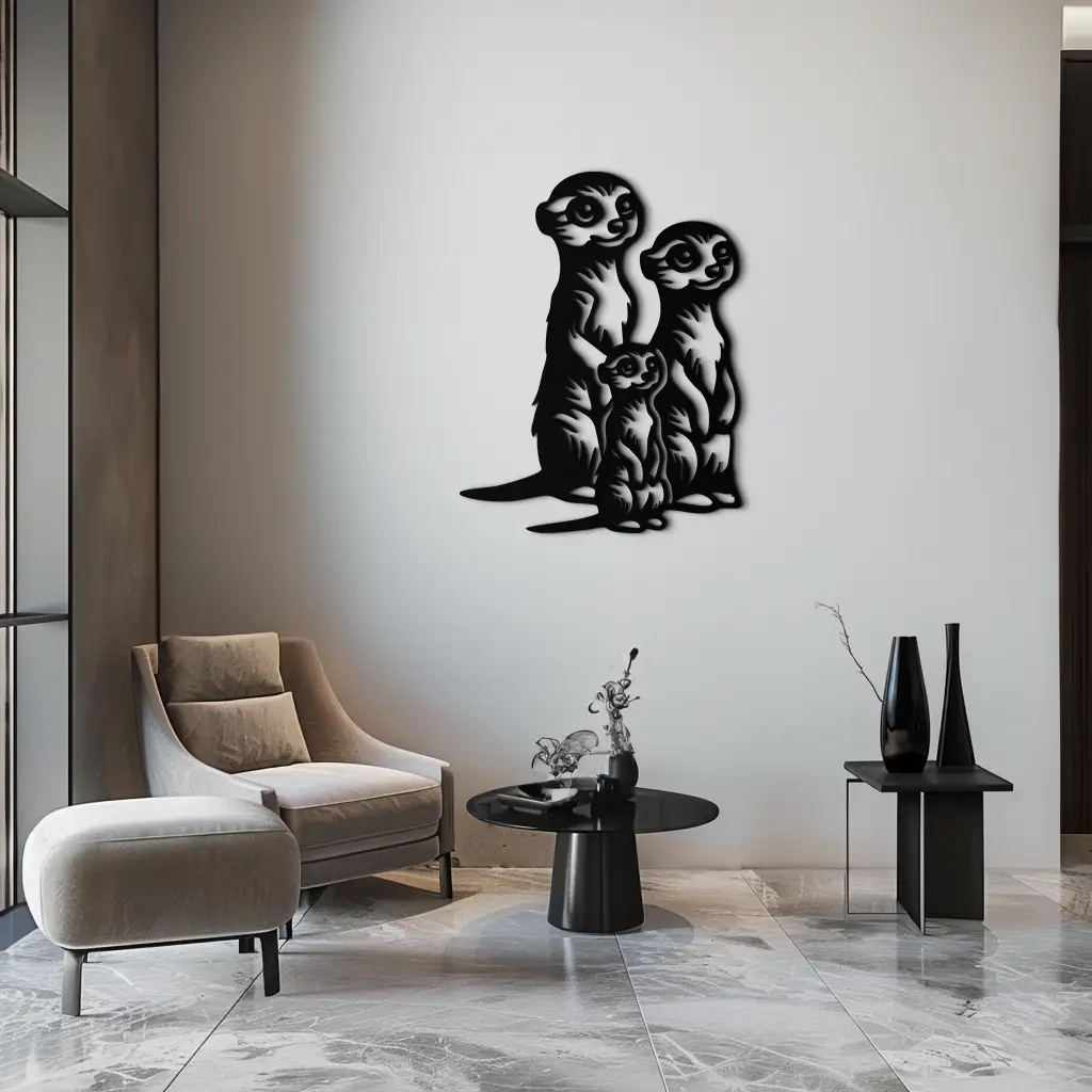 Meerkat Family Metal Wall Art – Playful Animal Silhouette Decor for Nature Lovers- KAF595 by Enova Art