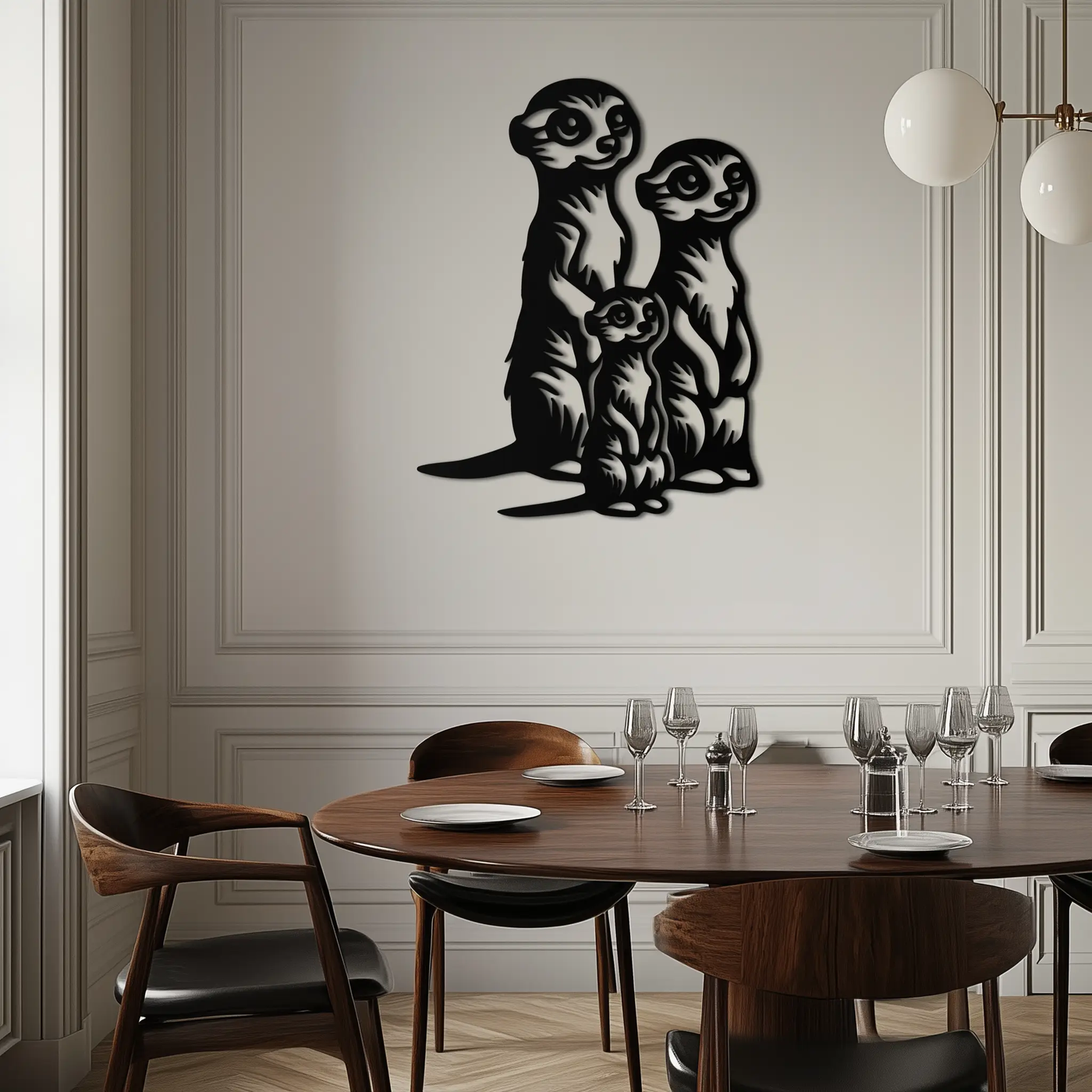 Meerkat Family Metal Wall Art – Playful Animal Silhouette Decor for Nature Lovers- KAF595 by Enova Art