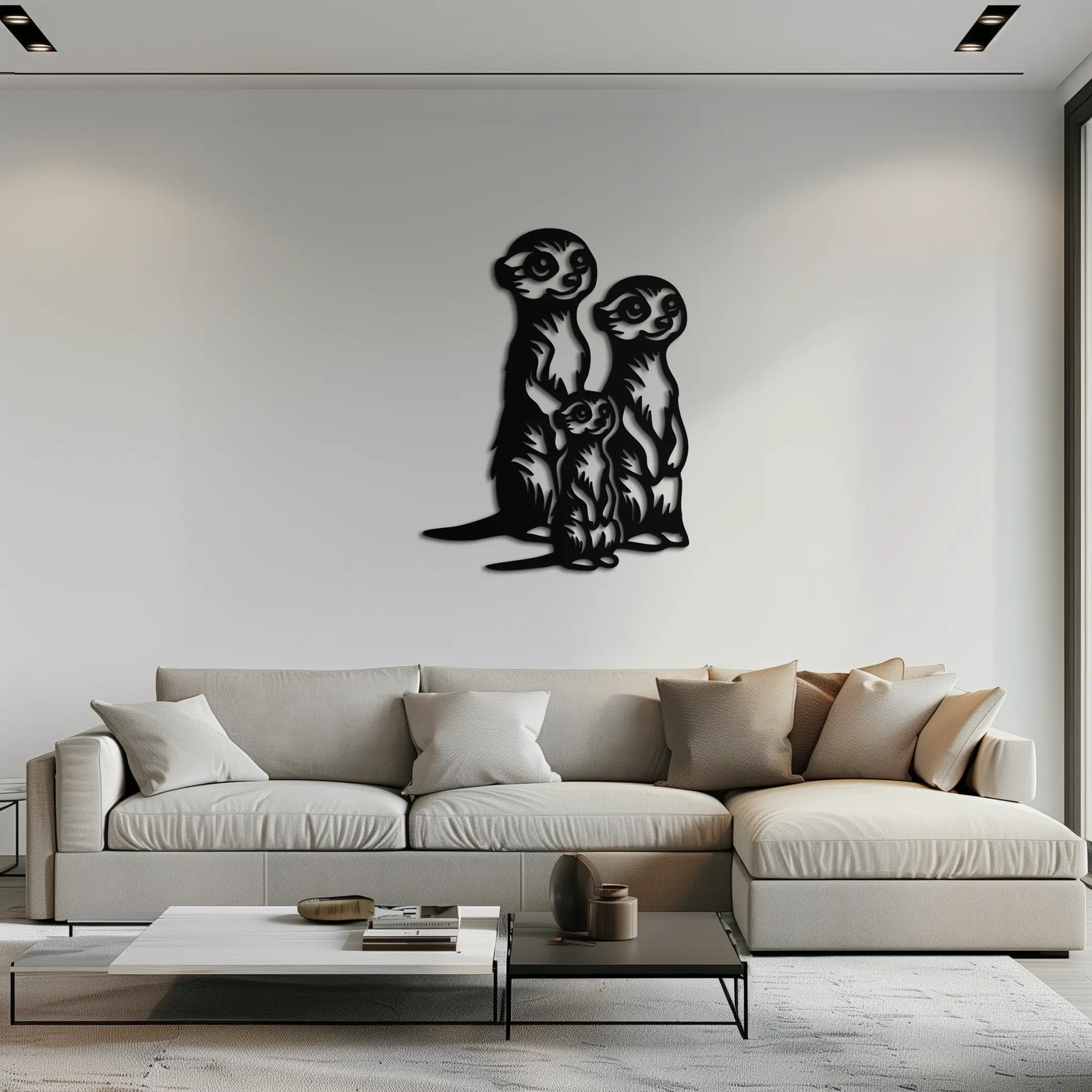 Meerkat Family Metal Wall Art – Playful Animal Silhouette Decor for Nature Lovers- KAF595 by Enova Art