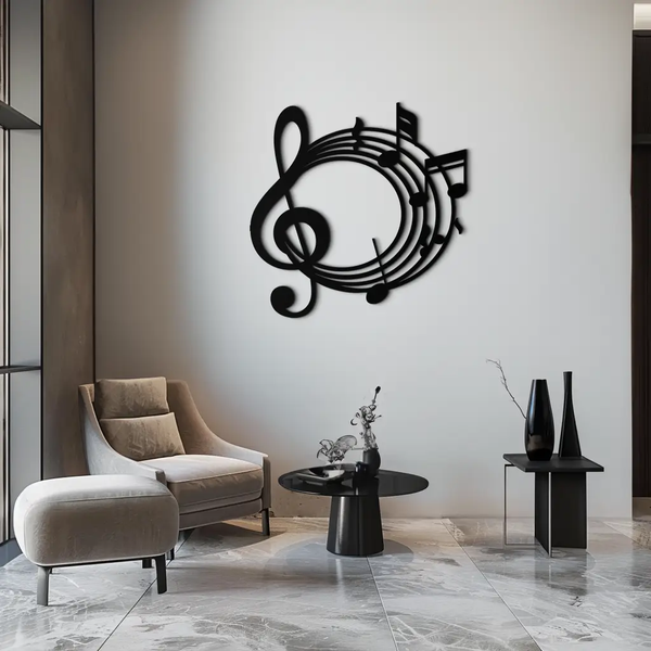 Musical Notes Circle Metal Wall Art – Treble Clef Music Decor for Home or Studio- KAF596