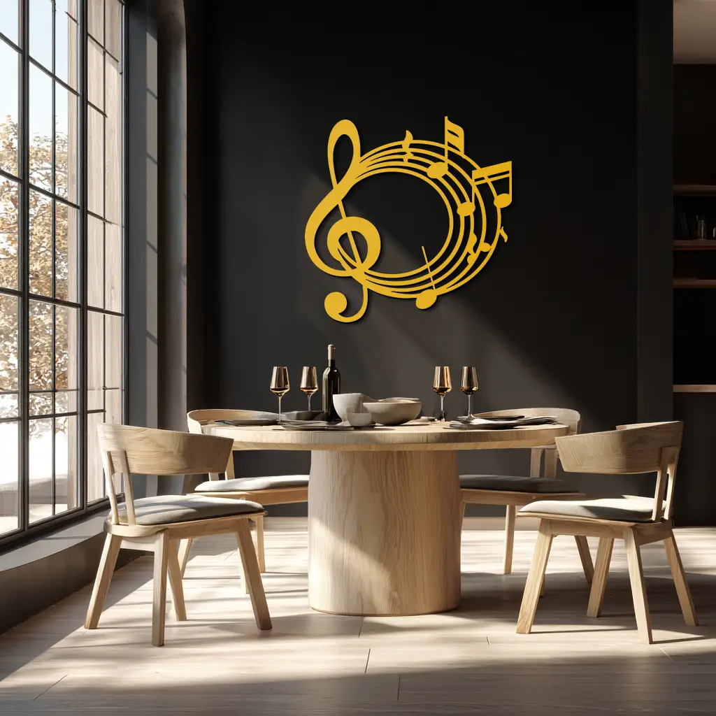 Musical Notes Circle Metal Wall Art – Treble Clef Music Decor for Home or Studio- KAF596 by Enova Art