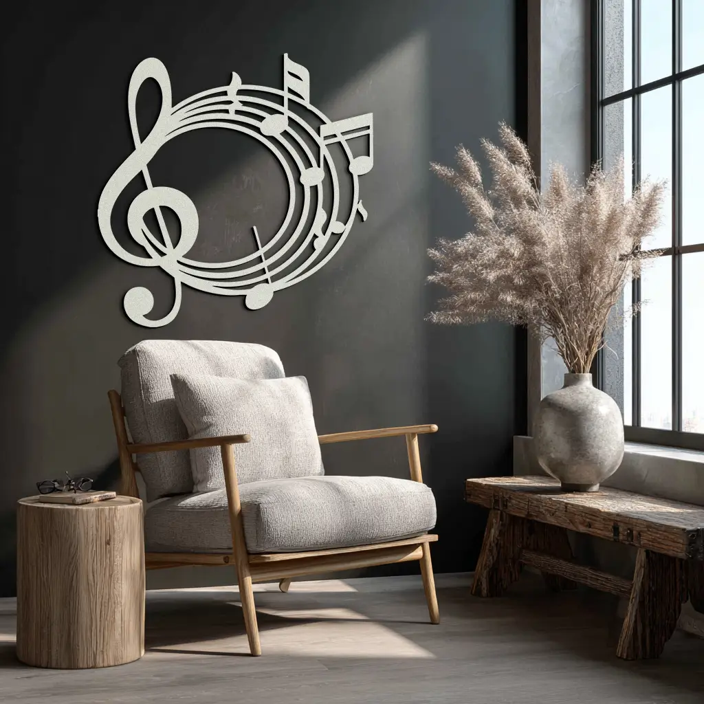 Musical Notes Circle Metal Wall Art – Treble Clef Music Decor for Home or Studio- KAF596 by Enova Art
