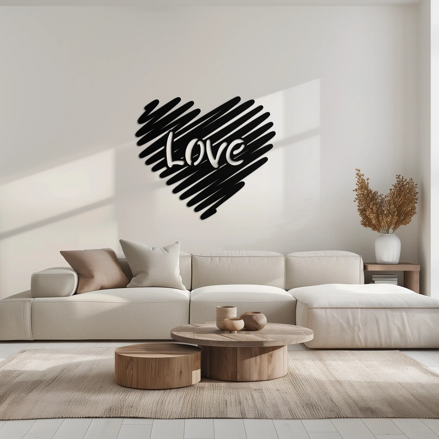 Love Heart Scribble Metal Wall Art – Romantic Handwritten Typography Home Decor- KAF599 by Enova Art