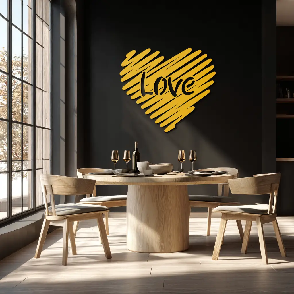 Love Heart Scribble Metal Wall Art – Romantic Handwritten Typography Home Decor- KAF599 by Enova Art