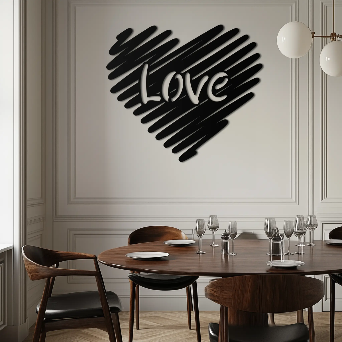 Love Heart Scribble Metal Wall Art – Romantic Handwritten Typography Home Decor- KAF599 by Enova Art