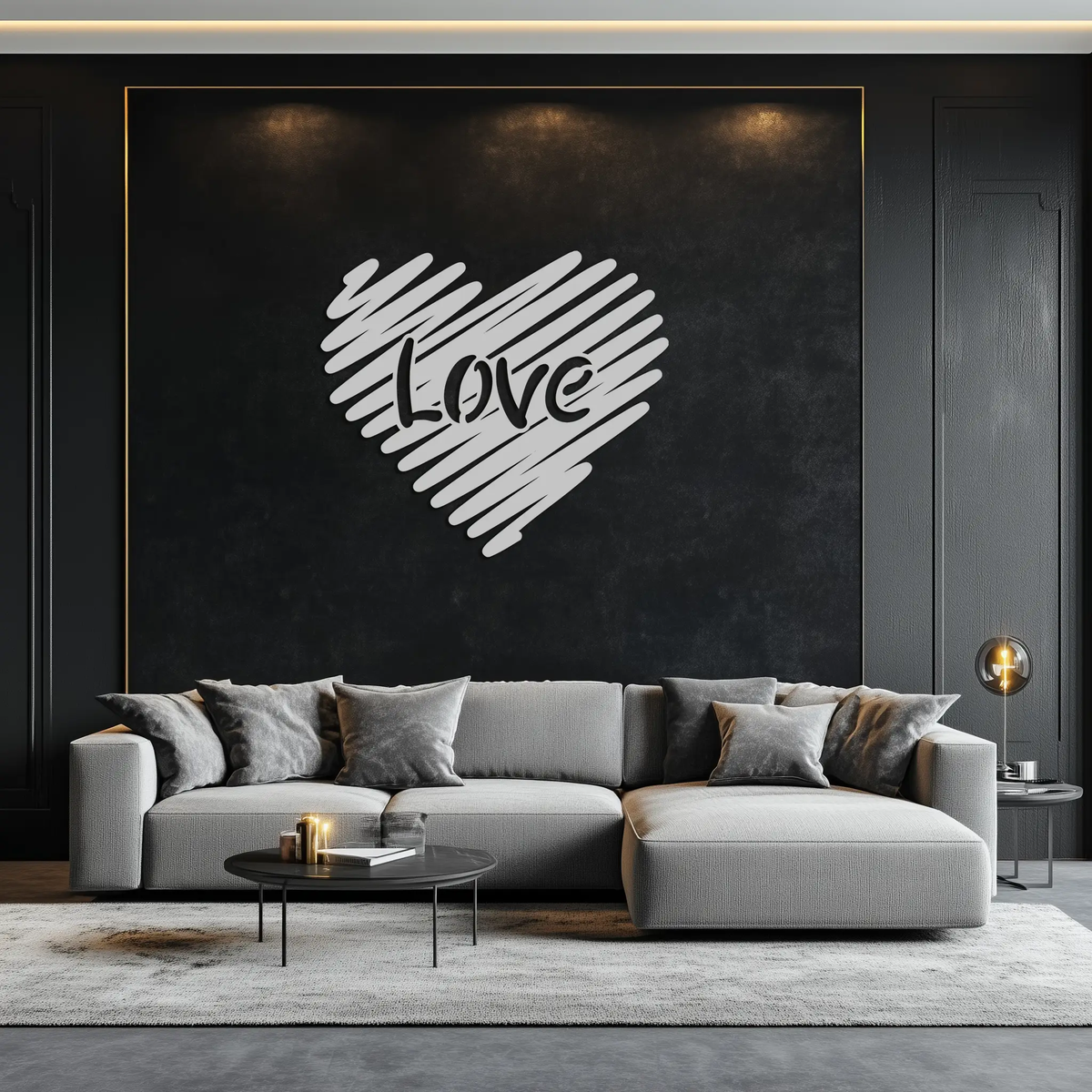 Love Heart Scribble Metal Wall Art – Romantic Handwritten Typography Home Decor- KAF599 by Enova Art