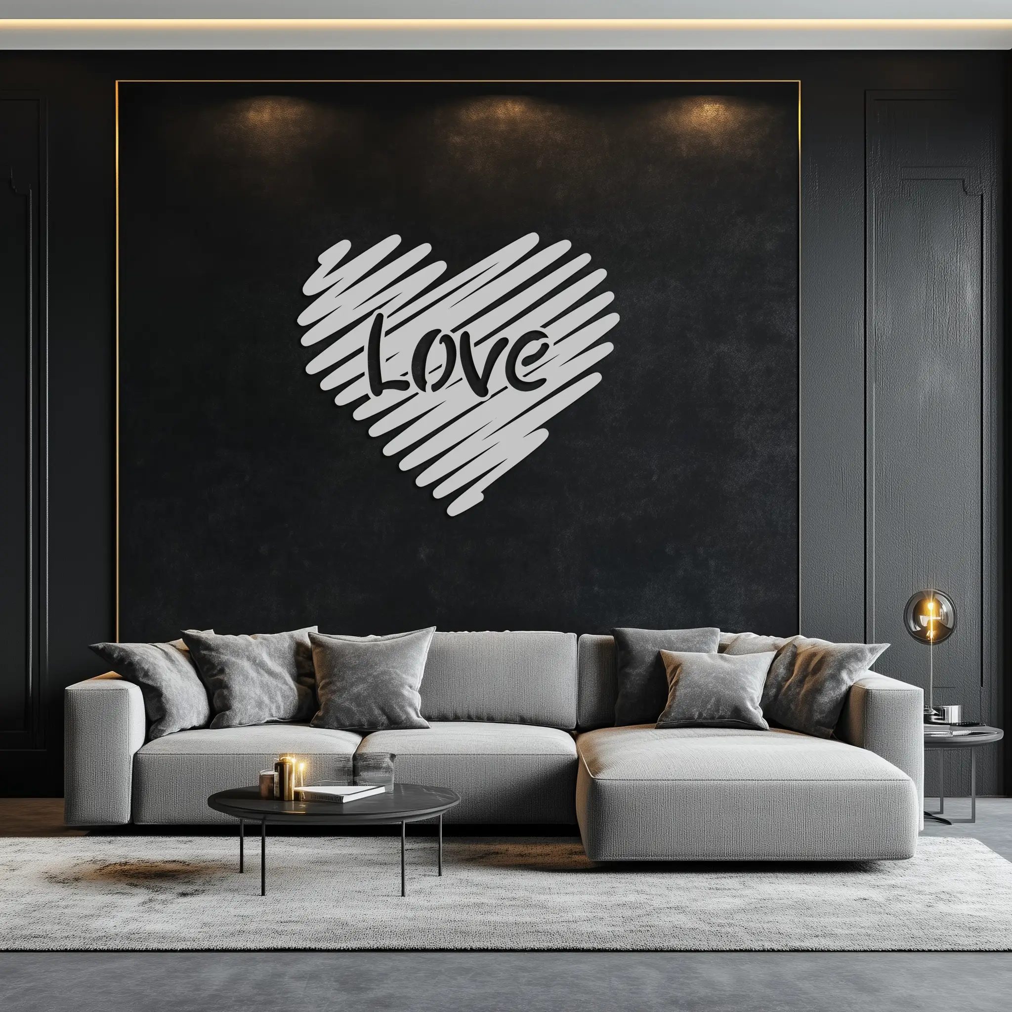 Love Heart Scribble Metal Wall Art – Romantic Handwritten Typography Home Decor- KAF599 by Enova Art