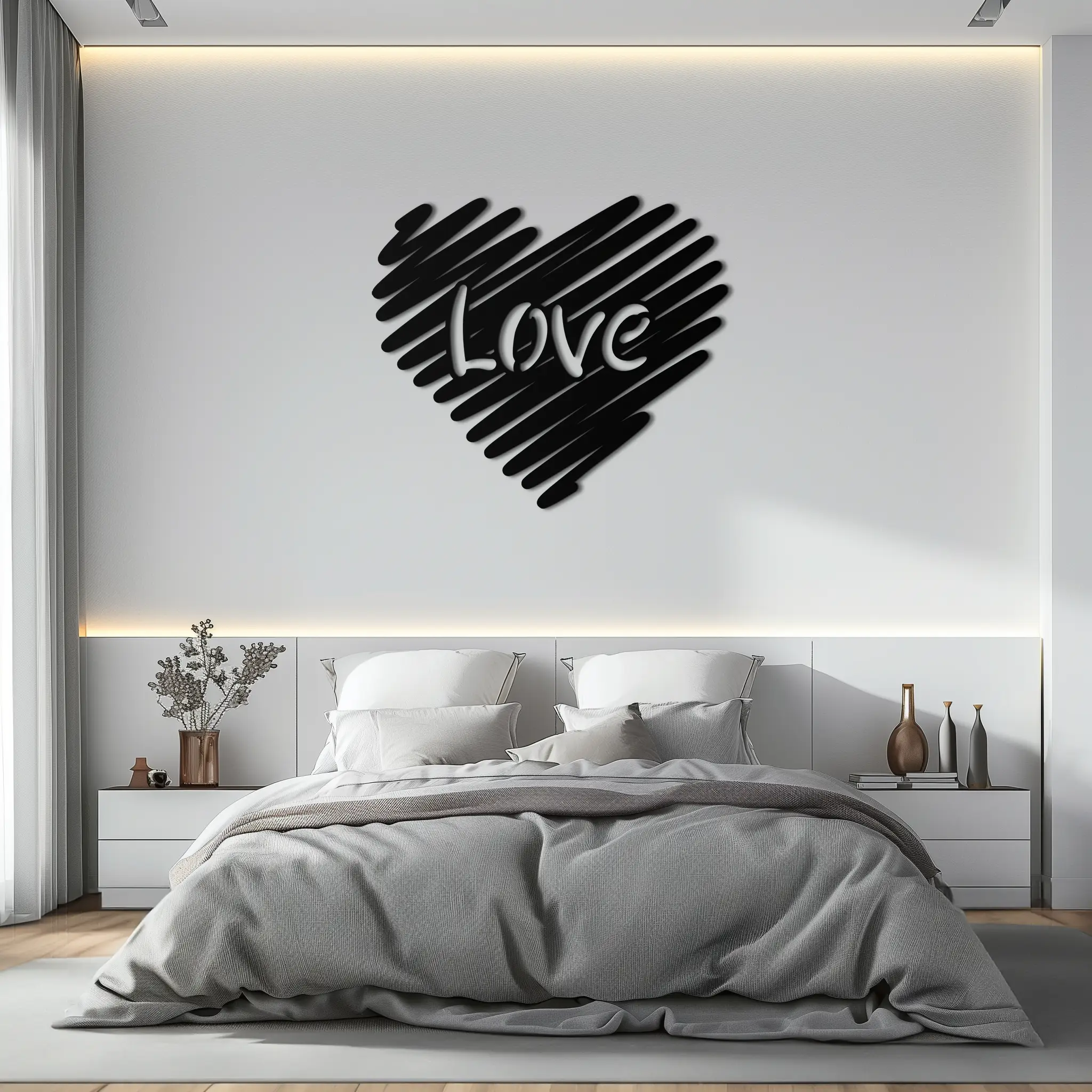 Love Heart Scribble Metal Wall Art – Romantic Handwritten Typography Home Decor- KAF599 by Enova Art