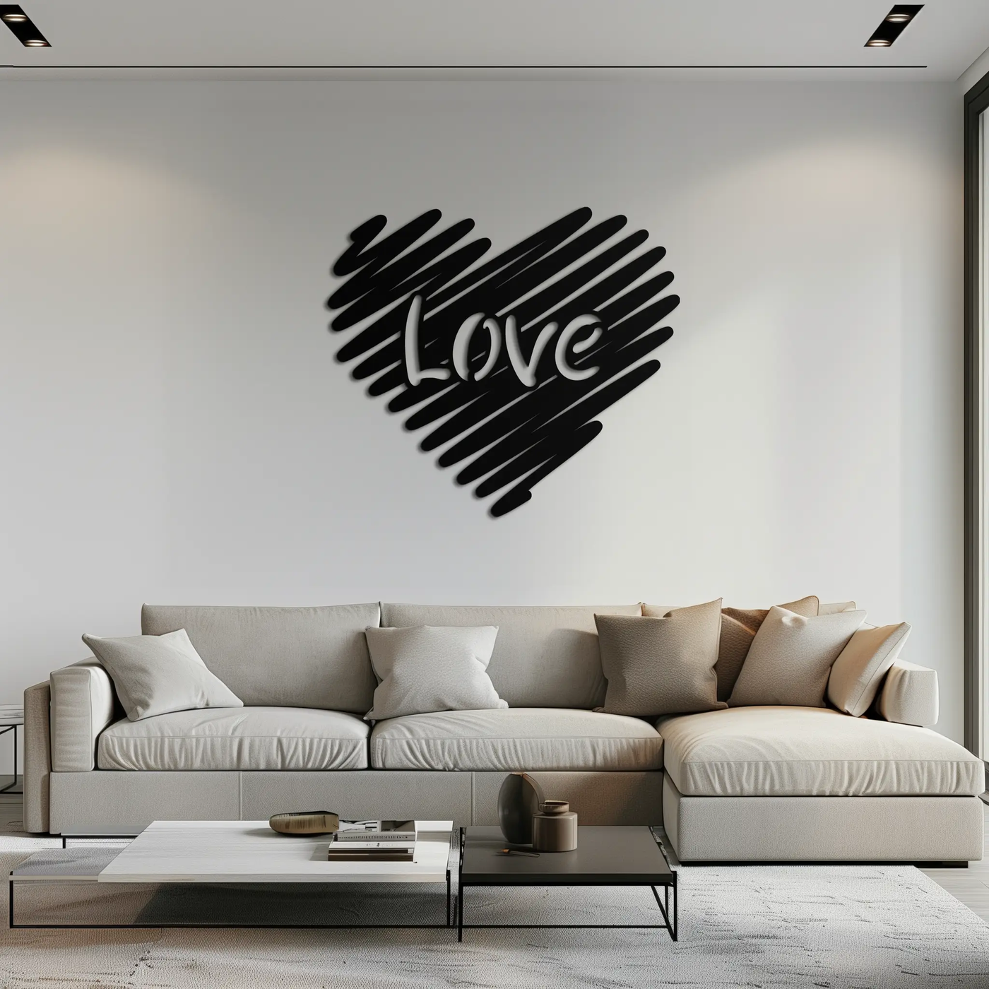 Love Heart Scribble Metal Wall Art – Romantic Handwritten Typography Home Decor- KAF599 by Enova Art