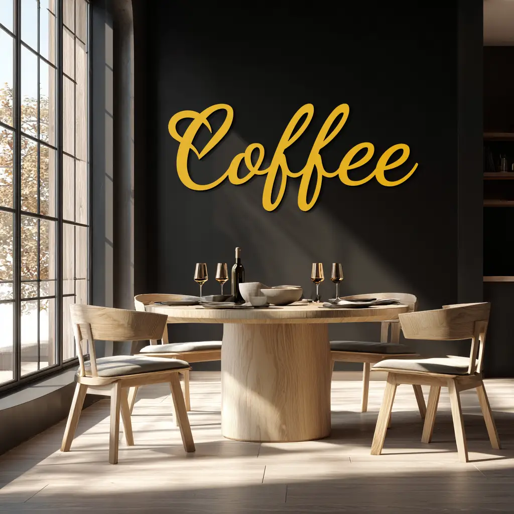 Coffee Script Metal Wall Art – Heart Shaped Lettering Coffee Sign for Kitchen Decor- KAF600 by Enova Art