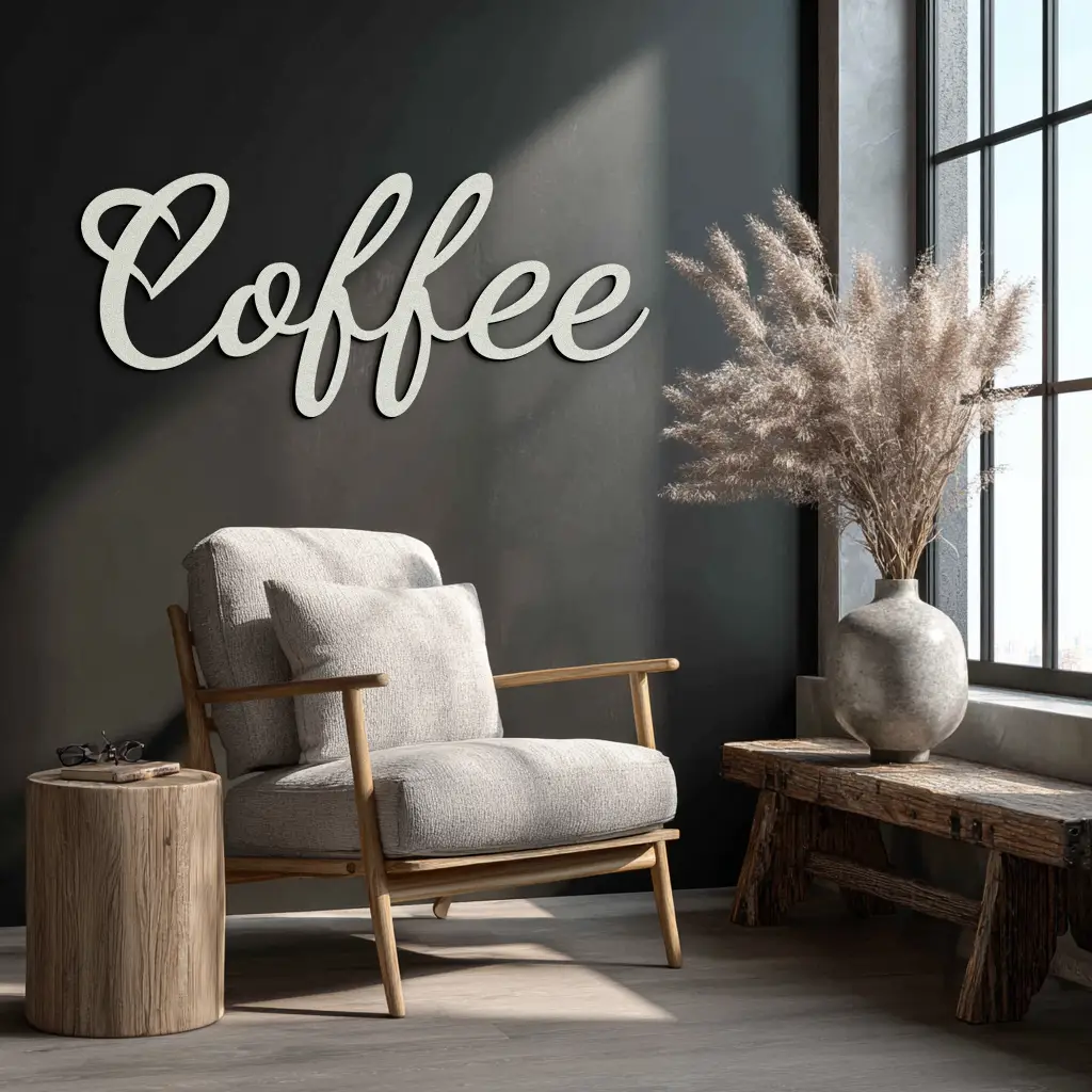Coffee Script Metal Wall Art – Heart Shaped Lettering Coffee Sign for Kitchen Decor- KAF600 by Enova Art