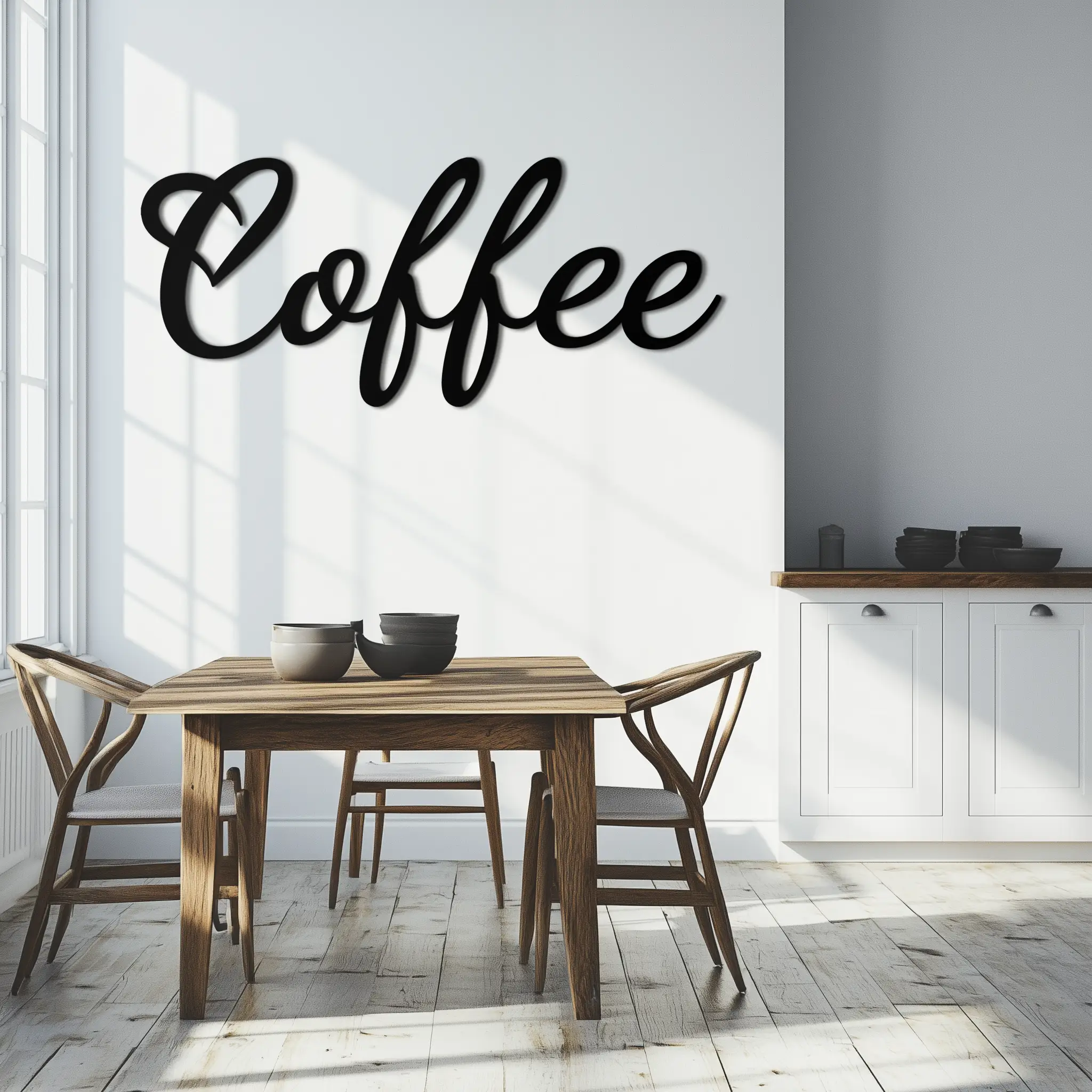 Coffee Script Metal Wall Art – Heart Shaped Lettering Coffee Sign for Kitchen Decor- KAF600 by Enova Art