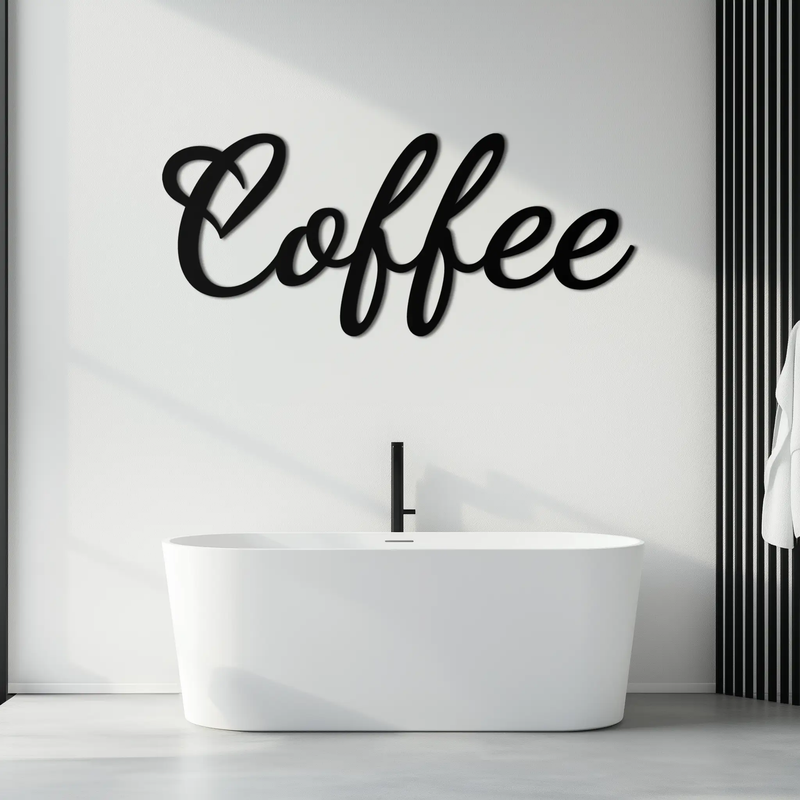 Coffee Script Metal Wall Art – Heart Shaped Lettering Coffee Sign for Kitchen Decor- KAF600 by Enova Art