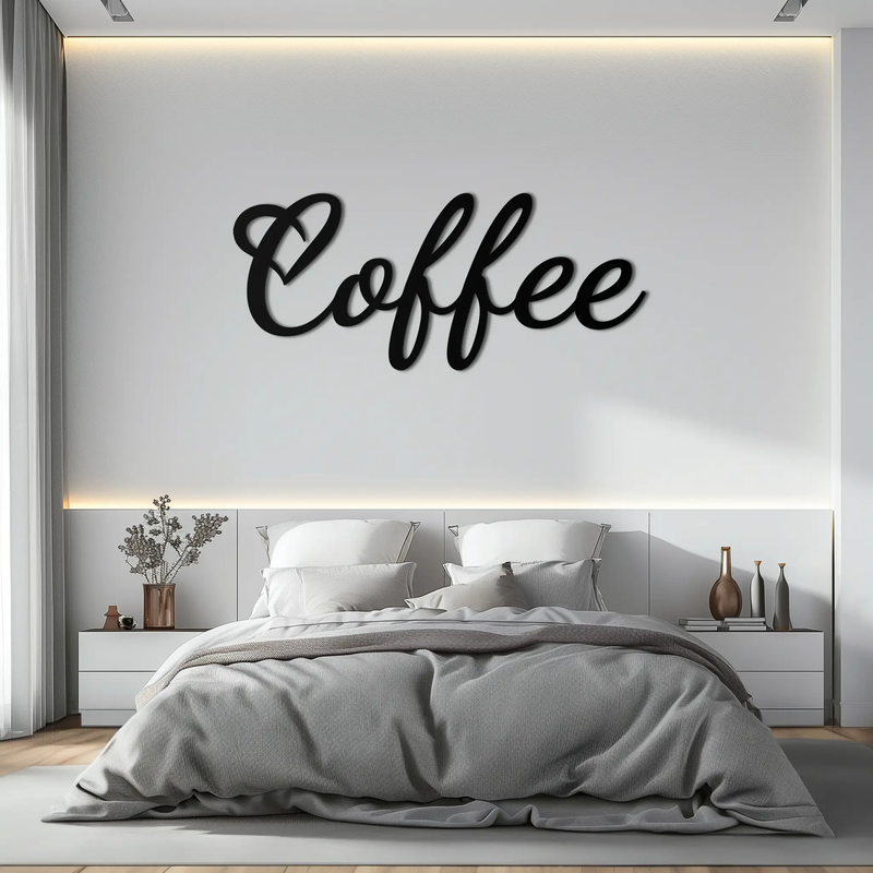 Coffee Script Metal Wall Art – Heart Shaped Lettering Coffee Sign for Kitchen Decor- KAF600 by Enova Art