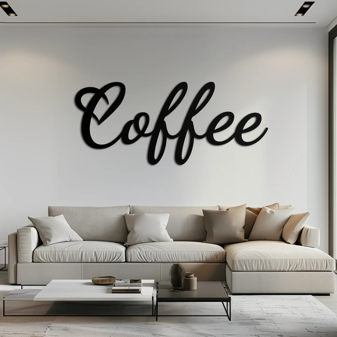 Coffee Script Metal Wall Art – Heart Shaped Lettering Coffee Sign for Kitchen Decor- KAF600 by Enova Art