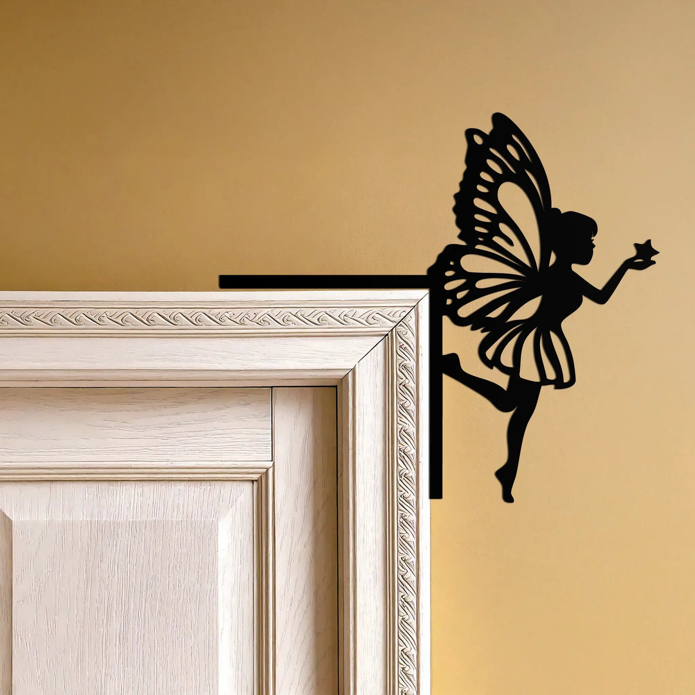 Fairy Corner Metal Door Decor – Whimsical Butterfly Fairy Holding Star Design- KAF602 by Enova Art