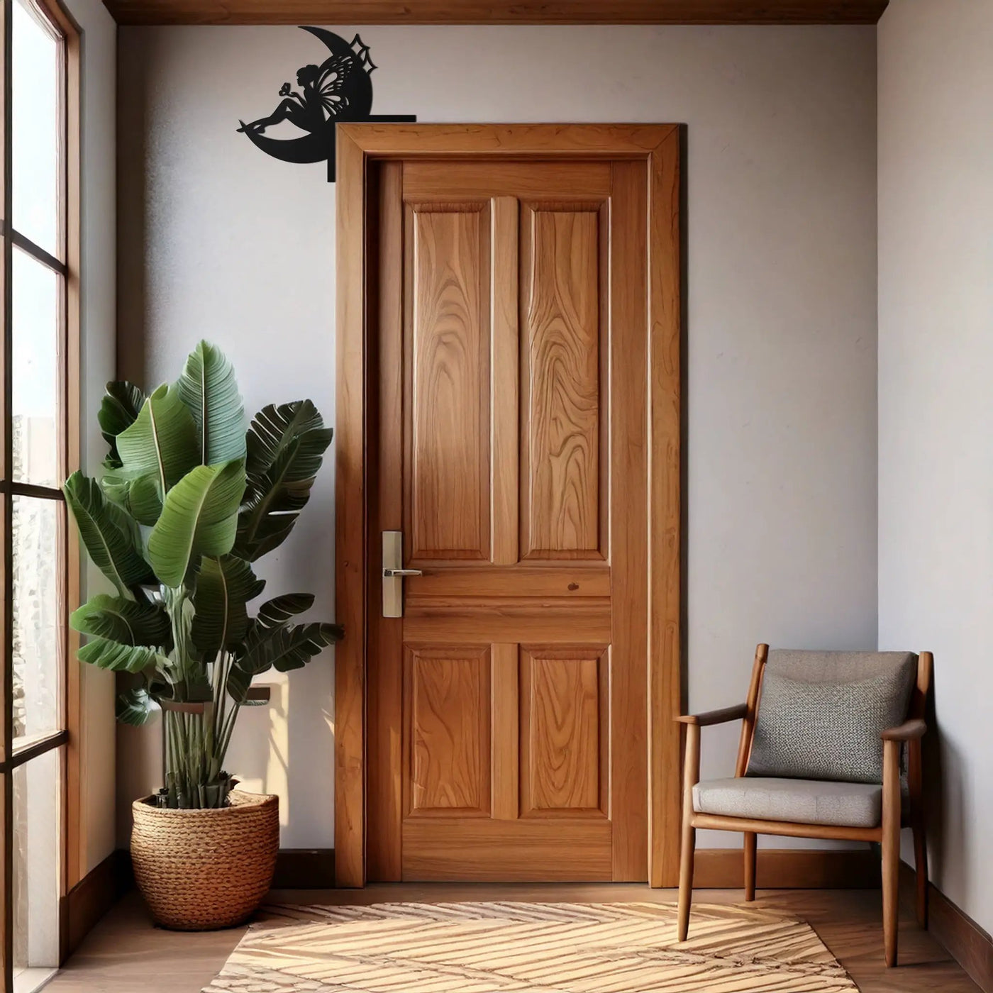 Moon Fairy Corner Metal Wall Art – Whimsical Butterfly Decor for Door Frames- KAF603 by Enova Art