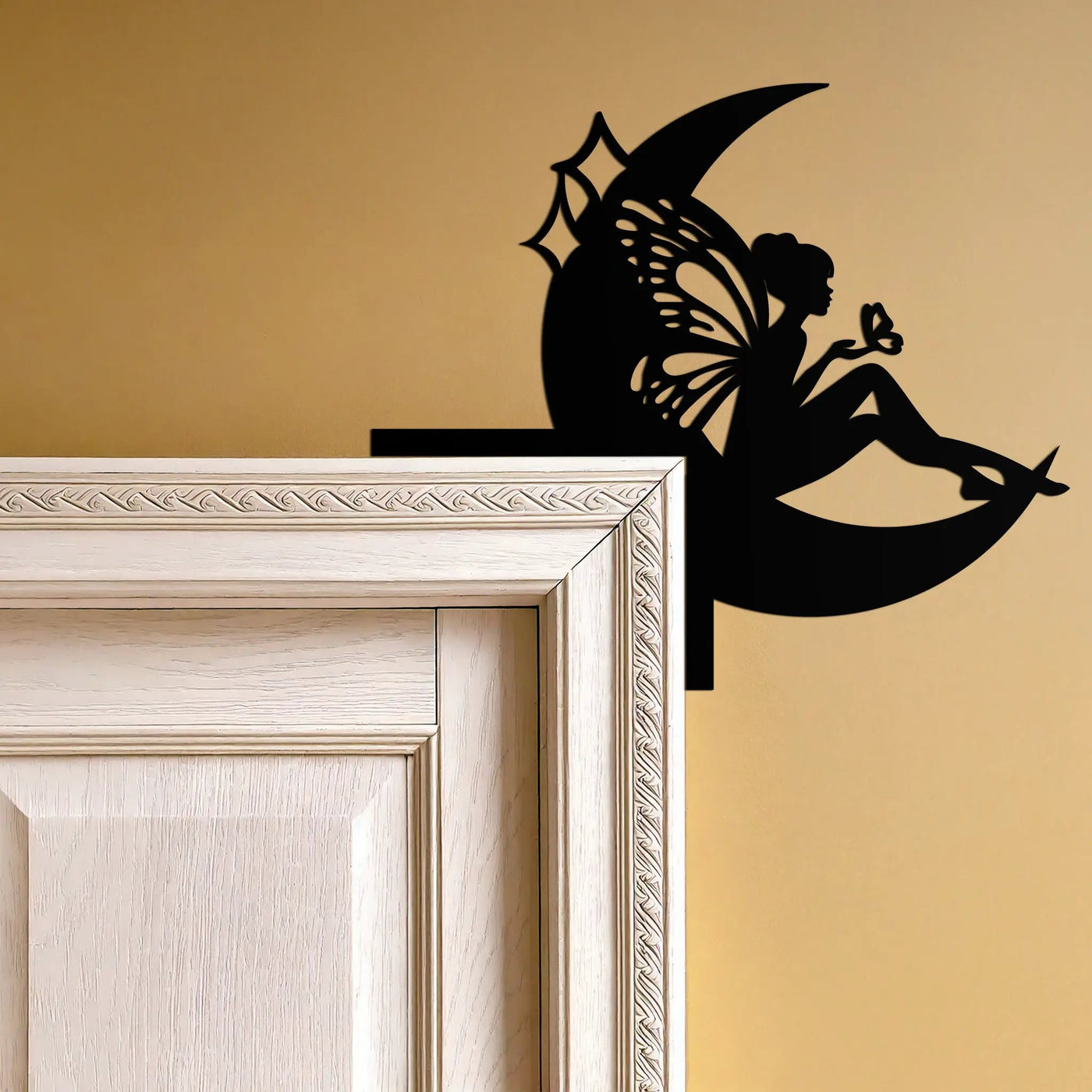 Moon Fairy Corner Metal Wall Art – Whimsical Butterfly Decor for Door Frames- KAF603 by Enova Art