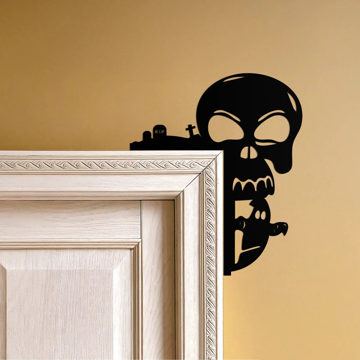 Skull and Bat Corner Metal Wall Art – Spooky Halloween Door Decor-KAF612 by Enova Art