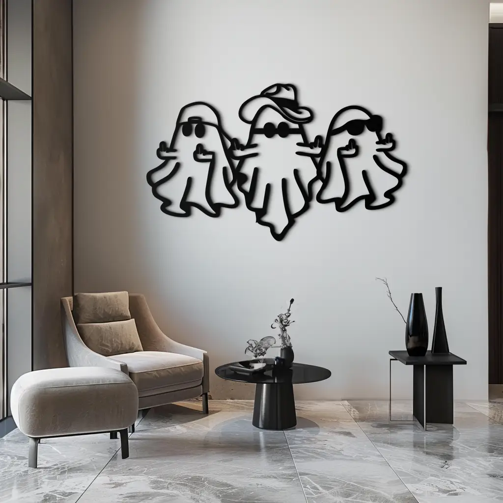 Funny Gangster Ghosts Metal Wall Art – Halloween Cool Spirits Decor-KAF613 by Enova Art