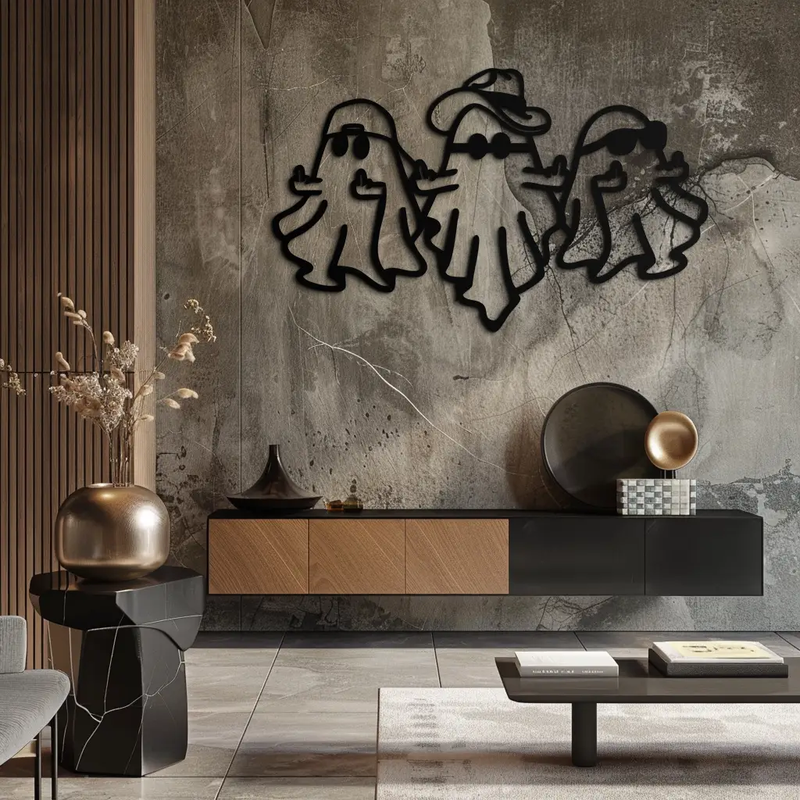 Funny Gangster Ghosts Metal Wall Art – Halloween Cool Spirits Decor-KAF613 by Enova Art