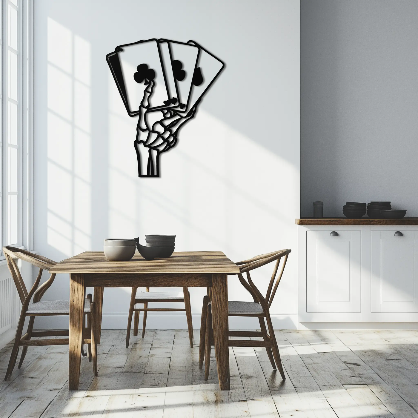 Skeleton Hand Holding Playing Cards Metal Wall Art – Gothic Poker Room Decor-KAF614 by Enova Art