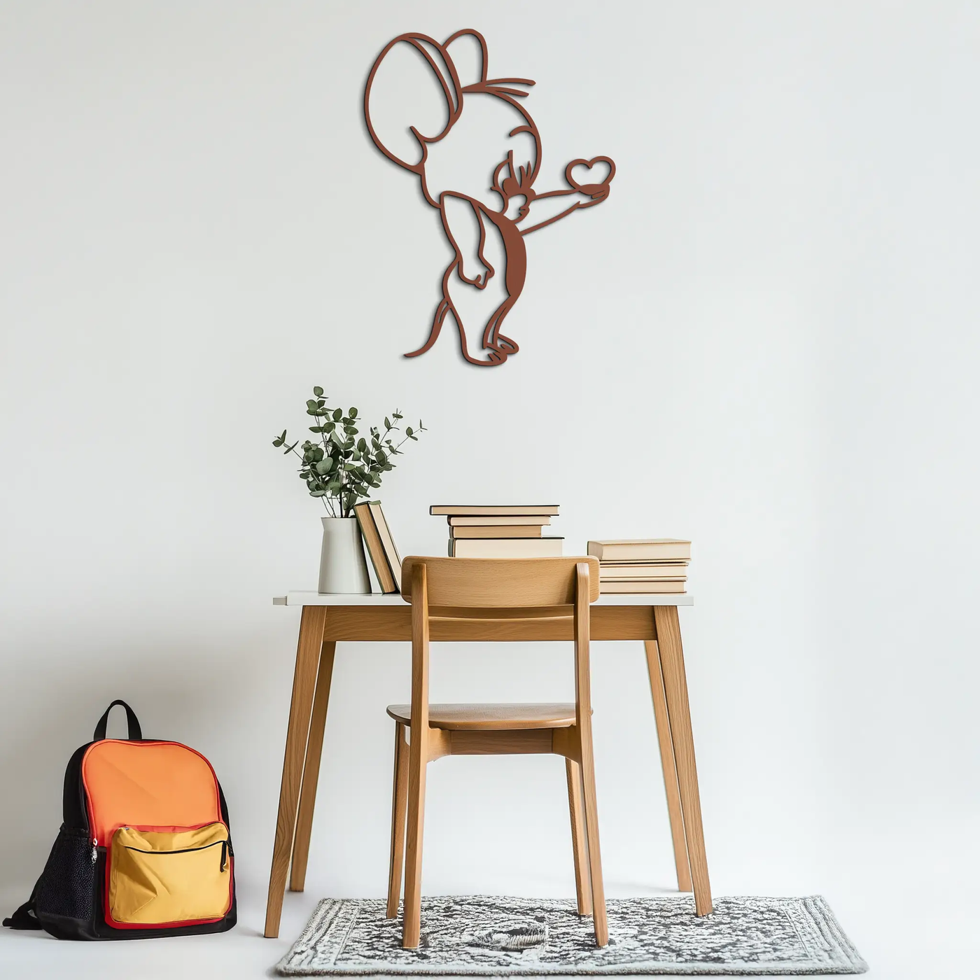 Jerry Holding Heart Metal Wall Art – Cute Cartoon Mouse Silhouette Decor-KAF615 by Enova Art