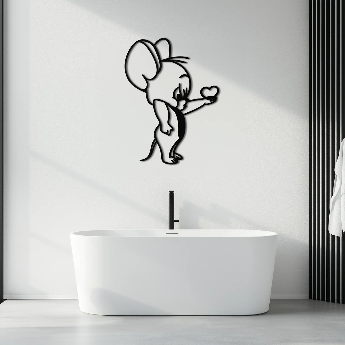 Jerry Holding Heart Metal Wall Art – Cute Cartoon Mouse Silhouette Decor-KAF615 by Enova Art