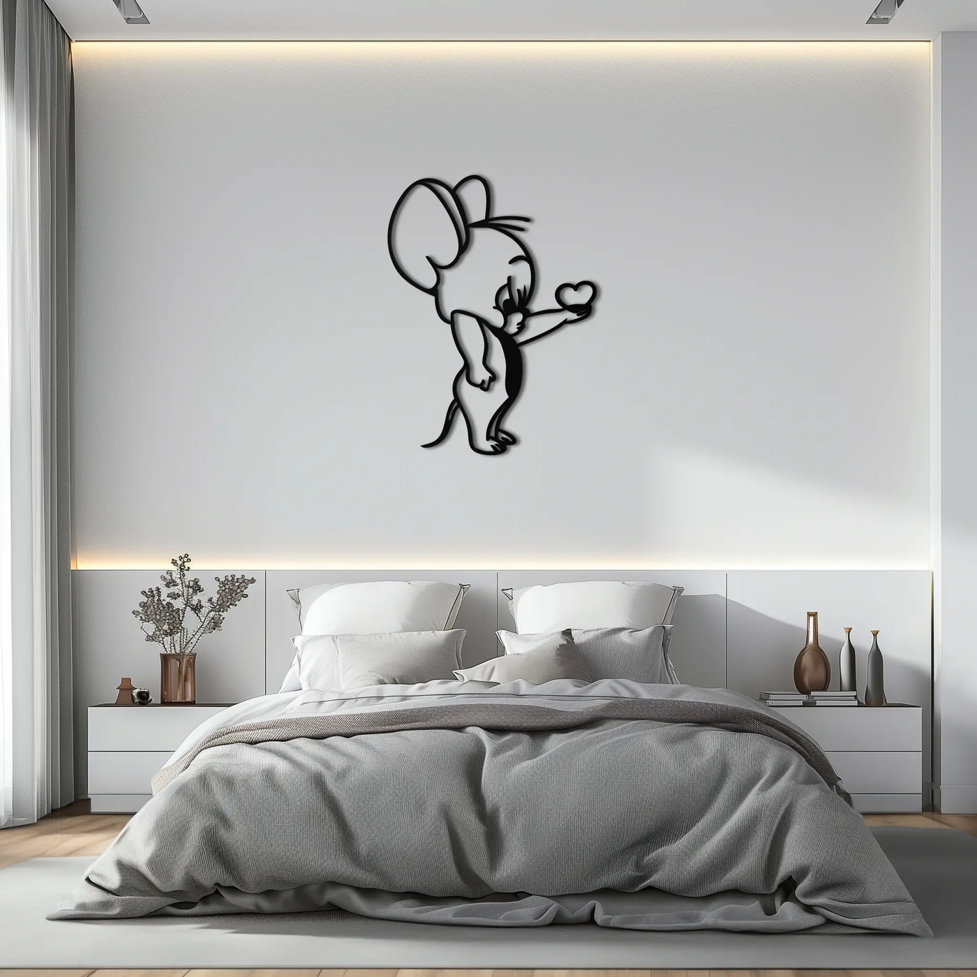 Jerry Holding Heart Metal Wall Art – Cute Cartoon Mouse Silhouette Decor-KAF615 by Enova Art