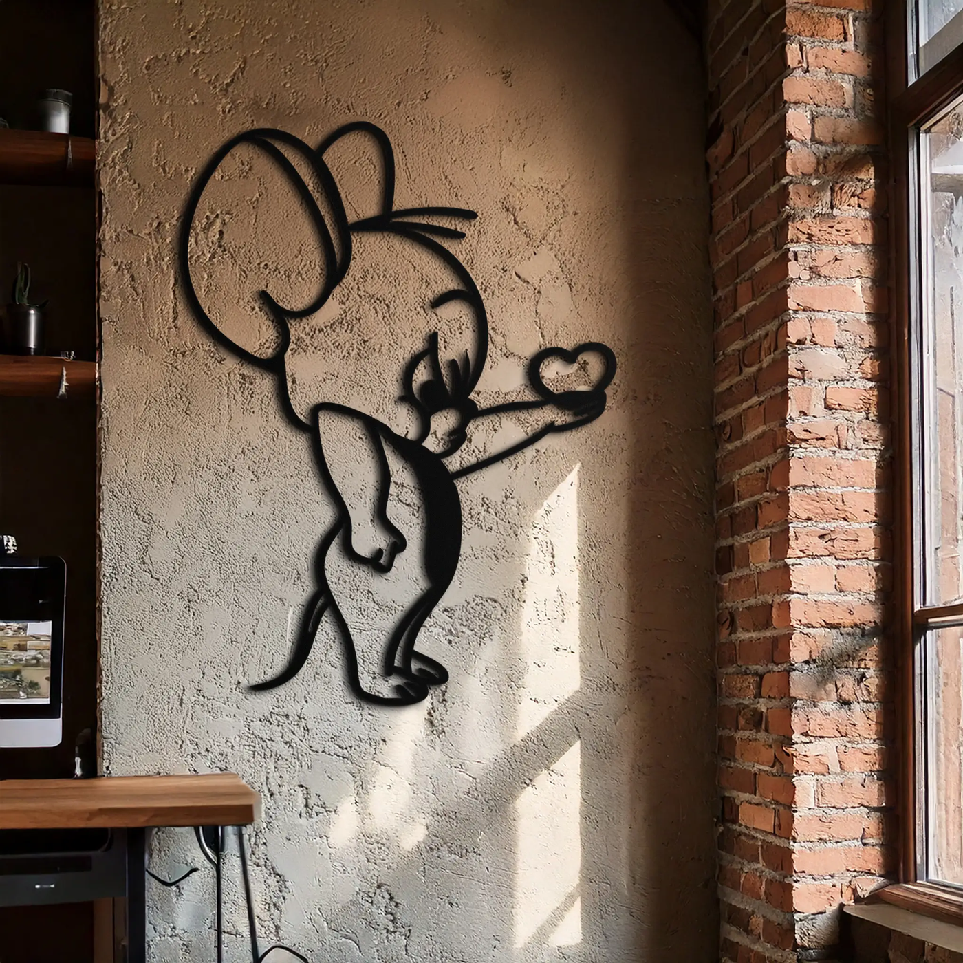 Jerry Holding Heart Metal Wall Art – Cute Cartoon Mouse Silhouette Decor-KAF615 by Enova Art