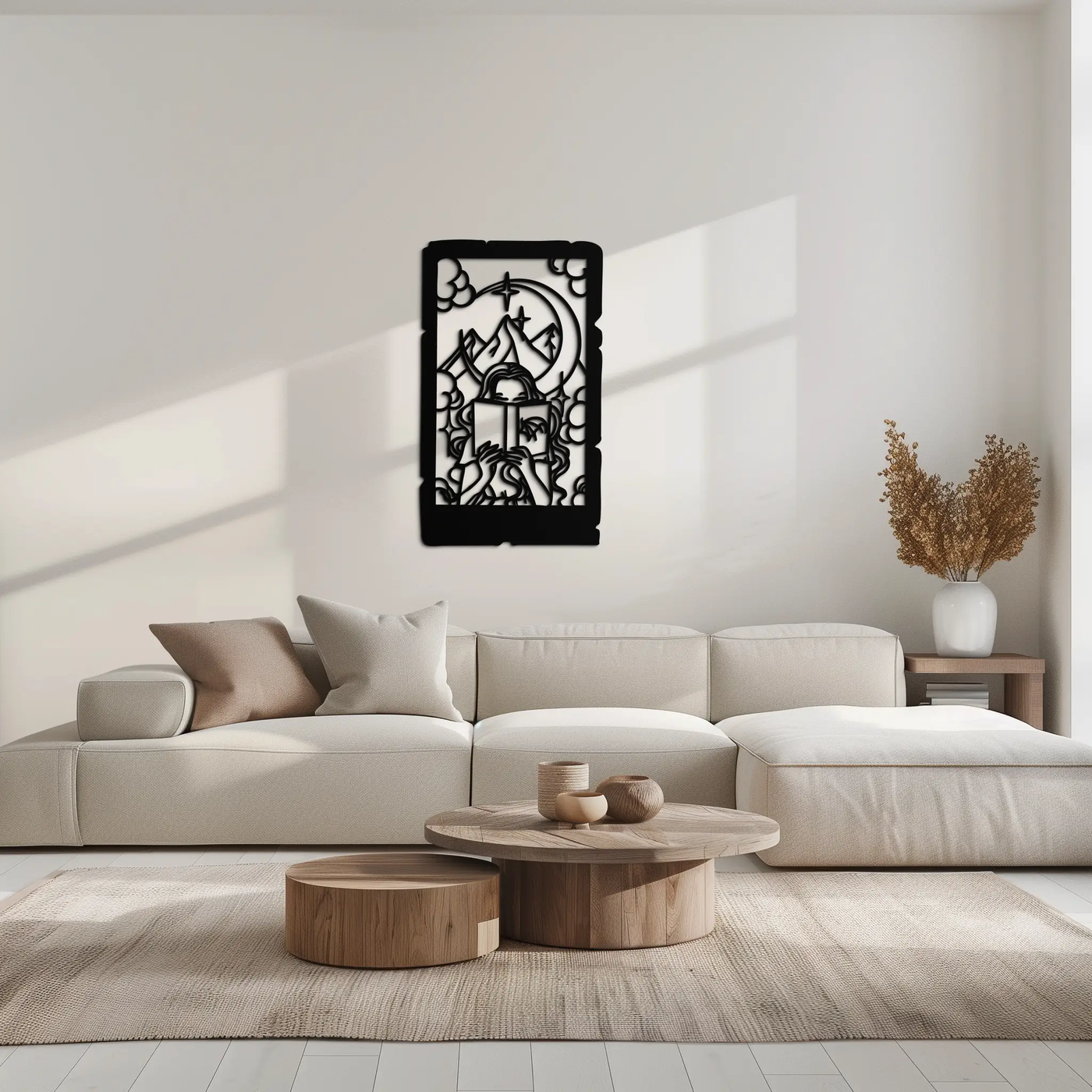 Reading Lady Metal Wall Art – Book Lover Silhouette with Moon and Mountains-KAF616 by Enova Art