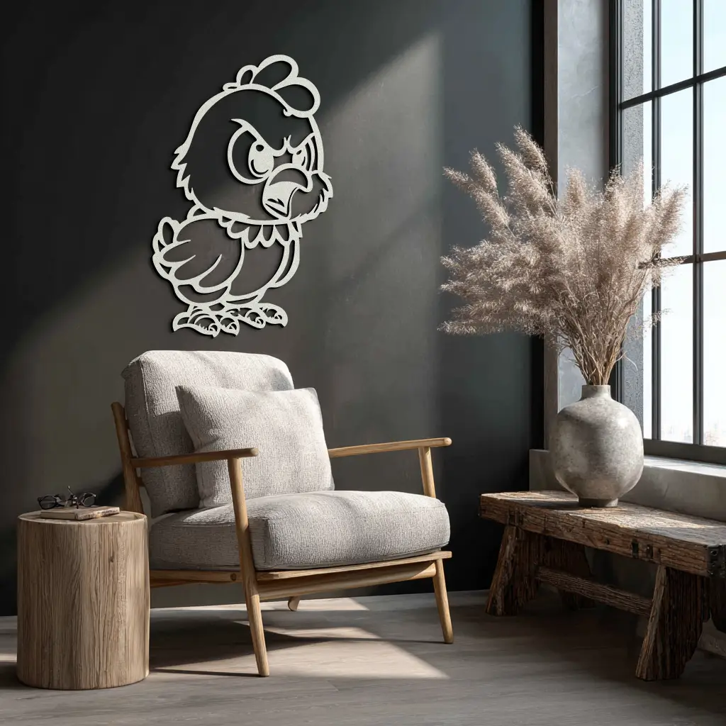 Angry Chick Metal Wall Art – Cartoon Chicken Silhouette Wall Decor-KAF618 by Enova Art
