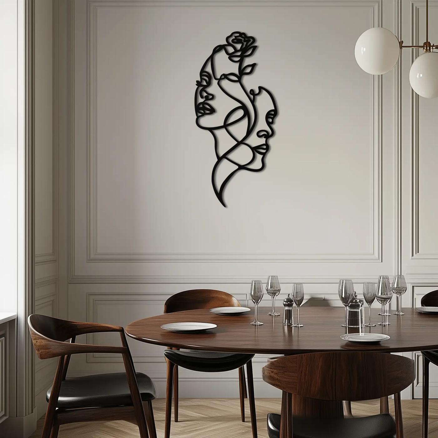 Abstract Line Art Woman Faces Metal Wall Art – Modern Minimalist Home Decor-KAF620 by Enova Art