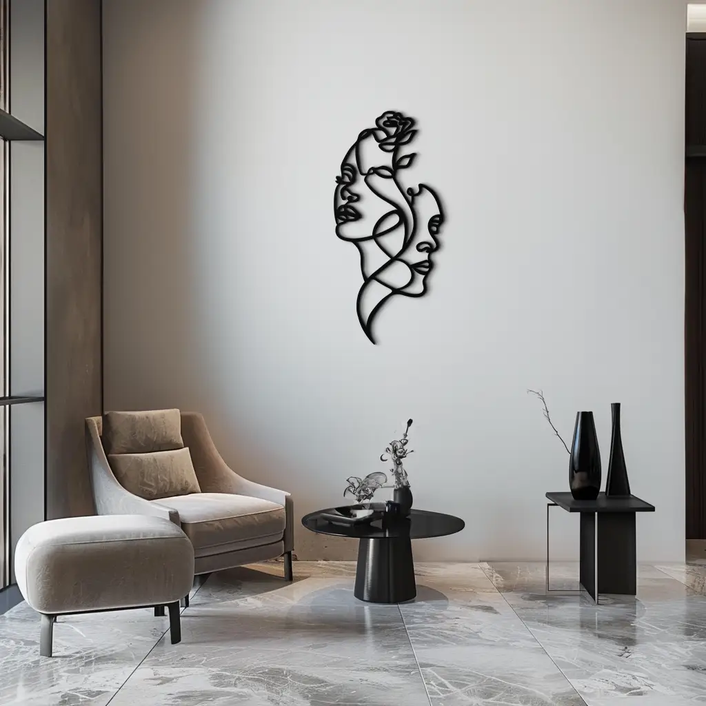 Abstract Line Art Woman Faces Metal Wall Art – Modern Minimalist Home Decor-KAF620 by Enova Art