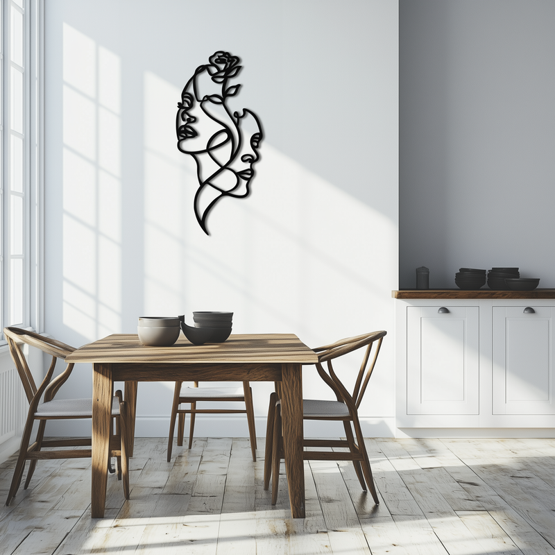 Abstract Line Art Woman Faces Metal Wall Art – Modern Minimalist Home Decor-KAF620 by Enova Art