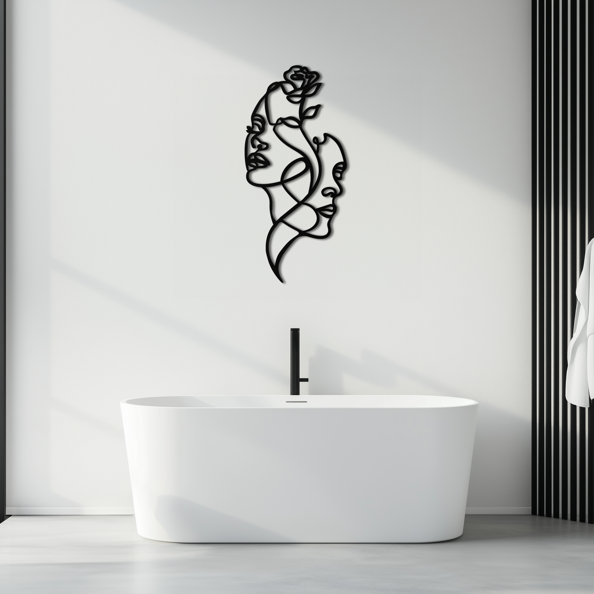 Abstract Line Art Woman Faces Metal Wall Art – Modern Minimalist Home Decor-KAF620 by Enova Art