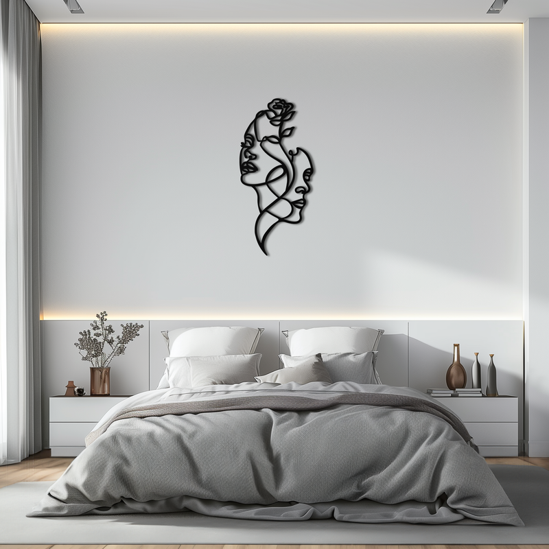 Abstract Line Art Woman Faces Metal Wall Art – Modern Minimalist Home Decor-KAF620 by Enova Art