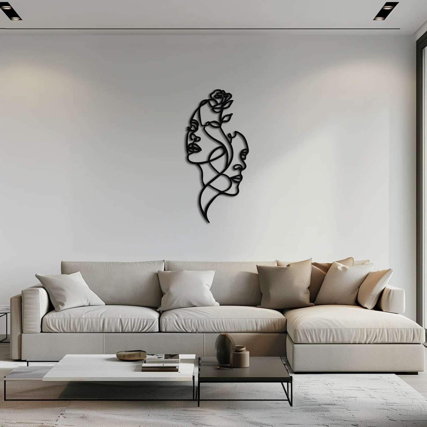 Abstract Line Art Woman Faces Metal Wall Art – Modern Minimalist Home Decor-KAF620 by Enova Art