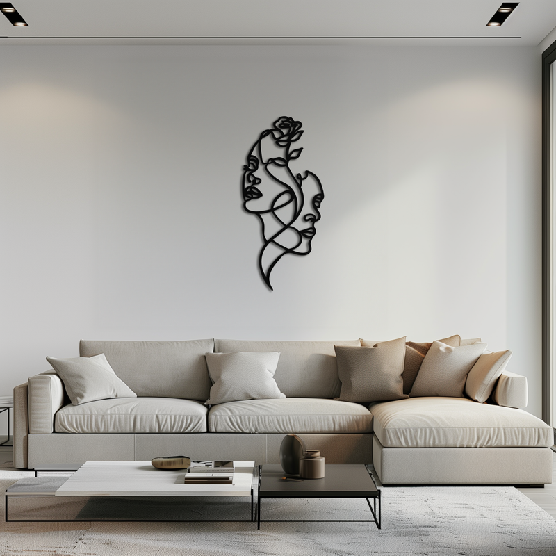 Abstract Line Art Woman Faces Metal Wall Art – Modern Minimalist Home Decor-KAF620 by Enova Art